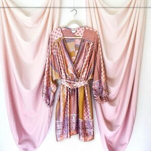 Vibrant Pink, Gold, Cream, Purple Silky Satin Dress NWOT Super Soft and Sexy